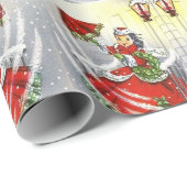 Weihnachtsmädchen Rotes Kleid und Regenschirm Geschenkpapier (Rolleneckpunkt)