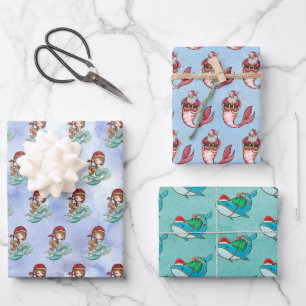 Weihnachtsmädchen Santa Whale Wasserfarbe Geschenkpapier Set