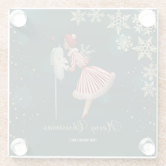 Weihnachtsmädchen, Schneeflocken Glasuntersetzer (Rückseite)
