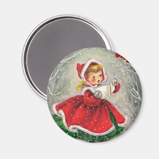 Weihnachtsmädchen singen zu Vögeln Magnet (Vorderseite/Rückseite)
