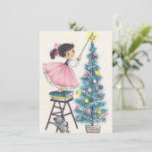 Weihnachtsmädchen Stern auf Baum Feiertagskarte (Stehend Vorderseite)