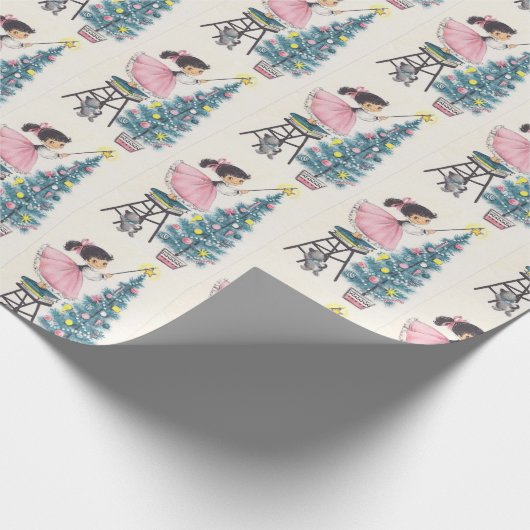 Weihnachtsmädchen Stern auf Baum Geschenkpapier (Ecke)