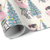 Weihnachtsmädchen Stern auf Baum Geschenkpapier (Rolleneckpunkt)