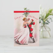 Weihnachtsmädchen tanzen mit dem Weihnachtsmann Feiertagskarte (Stehend Vorderseite)