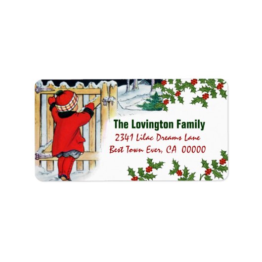 Weihnachtsmädchen und Holly Adressaufkleber (Vorne)