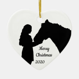 Weihnachtsmädchen und ihre Liebe Silhouette Keramikornament