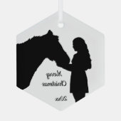 Weihnachtsmädchen und ihre Liebe Silhouette Ornament Aus Glas (Rückseite)