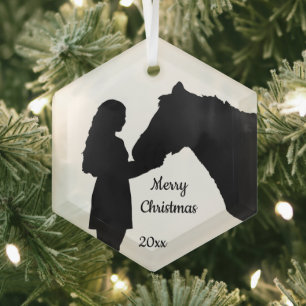 Weihnachtsmädchen und ihre Liebe Silhouette Ornament Aus Glas