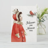Weihnachtsmädchen und Kardinal Feiertagskarte (Stehend Vorderseite)