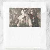 Weihnachtsmädchen und Snowman Vintages Foto Rechteckiger Aufkleber (Tasche)