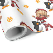 Weihnachtsmädchen und Vögel Geschenkpapier (Rolleneckpunkt)