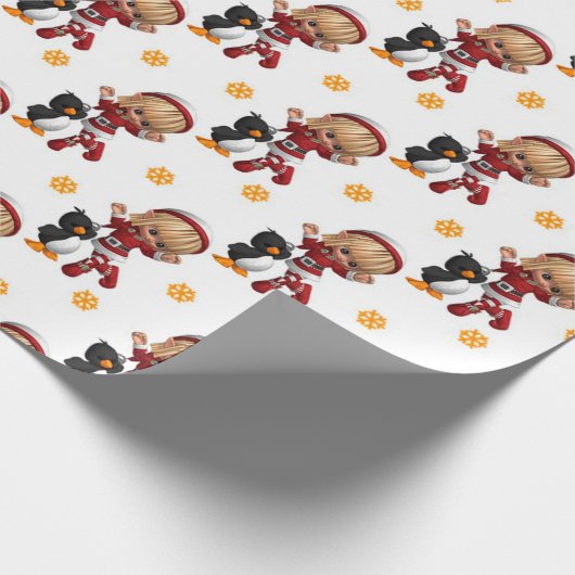 Weihnachtsmädchen und Vögel Geschenkpapier (Ecke)