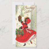 Weihnachtsmädchen vor der Haustür Feiertagskarte (Vorderseite)