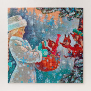 Weihnachtsmagie für Eichhörnchen und Mädchen Puzzle