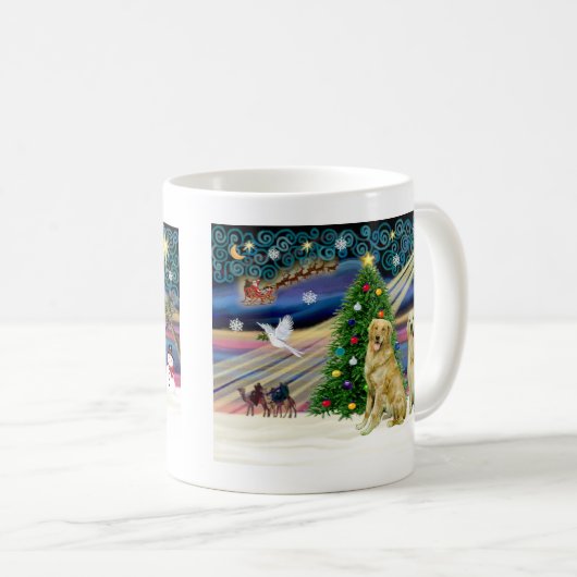 Weihnachtsmagie Golden Retrievers (zwei) Kaffeetasse (VorderseiteRechts)