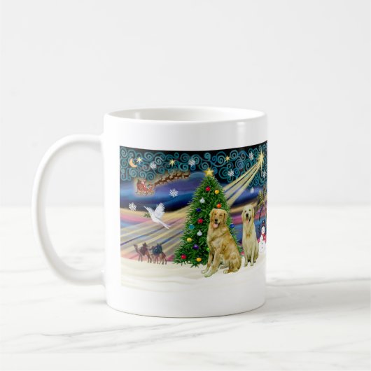 Weihnachtsmagie Golden Retrievers (zwei) Kaffeetasse (Links)