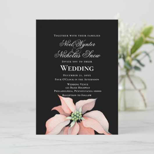 Weihnachtsmagie/ Poinsettia Blume/ Schwarze Hochze Ankündigung (Stehend Vorderseite)