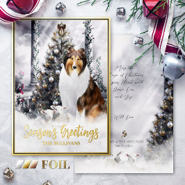 Weihnachtsmagie, Sable Rough Collie Dog & Lambs - Folien Feiertagskarte