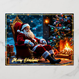 Weihnachtsmagie Santa Claus gemütlicher Kamin Folien Feiertagspostkarte
