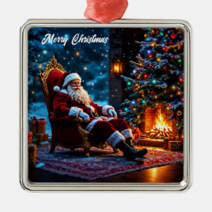 Weihnachtsmagie Santa Claus gemütlicher Kamin Ornament Aus Metall