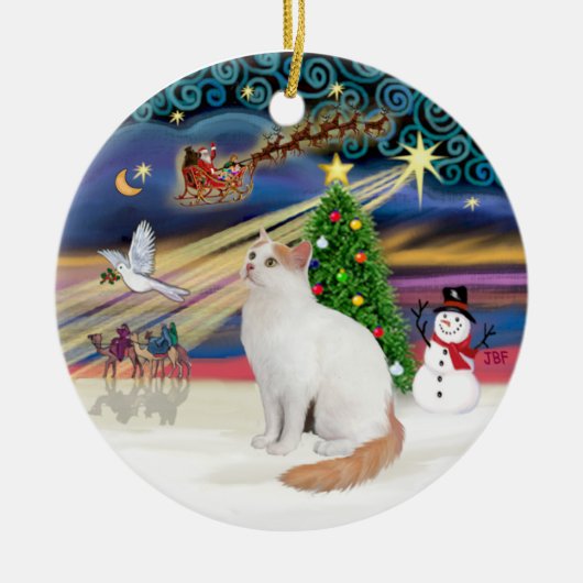 Weihnachtsmagie - Türkischer Van Cat Keramik Ornament (Vorne)