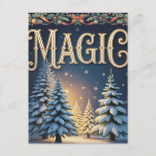 Weihnachtsmagie-Typografie mit schneebedeckten Kie Postkarte
