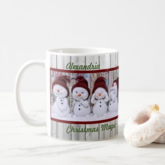 Weihnachtsmagie Vier Niedliche Schneemänner Happy Kaffeetasse (Mit Donut)