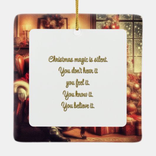 Weihnachtsmagie Vintager Weihnachtsmann Keramikornament (Rückseite)