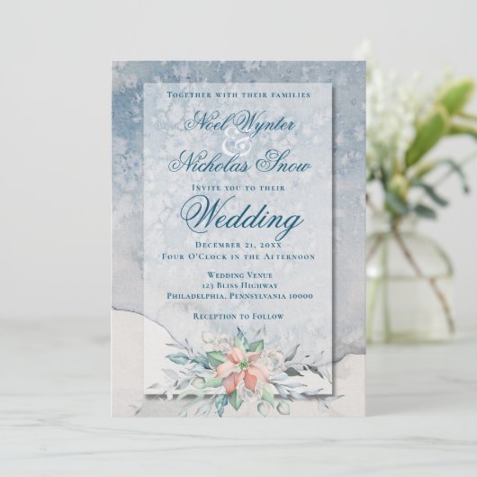 Weihnachtsmagie/Wasserfarbe Poinsettia Hochzeit Ankündigung (Stehend Vorderseite)