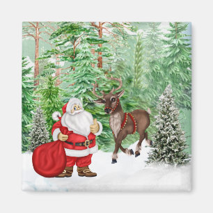Weihnachtsmagnet mit Sankt und Rotwild Magnet