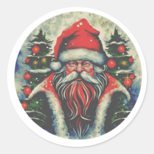 Weihnachtsmalerei mit Weihnachtsbäumen Runder Aufkleber