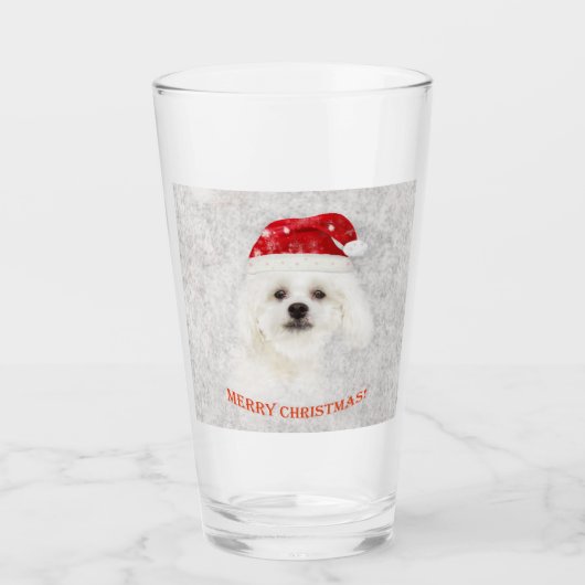 Weihnachtsmaltesischer Welpe Glas (Vorderseite)
