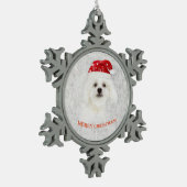 Weihnachtsmaltesischer Welpe Schneeflocken Zinn-Ornament (Links)