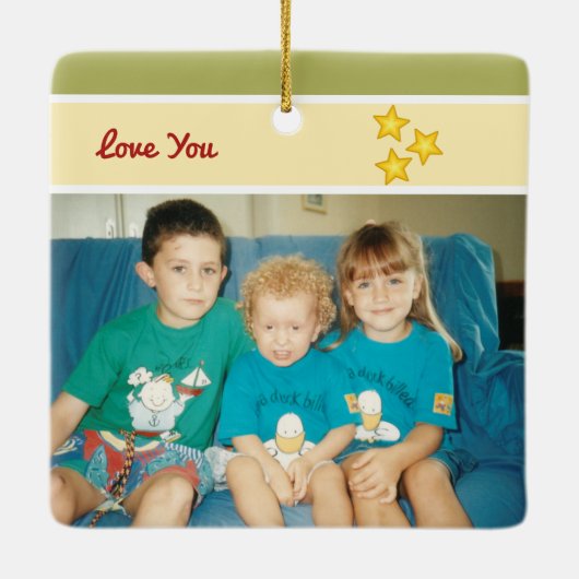 Weihnachtsmama Papa Foto Keramikornament (Rückseite)