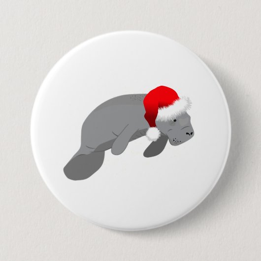 Weihnachtsmanatee Funny Sea Kuh mit Weihnachtsmann Button (Vorderseite)