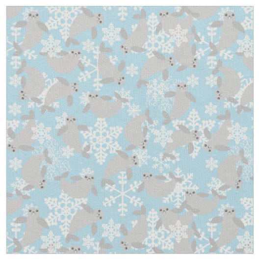 Weihnachtsmanatee Winterblaue Schneeflocken Stoff (Nahaufnahme)