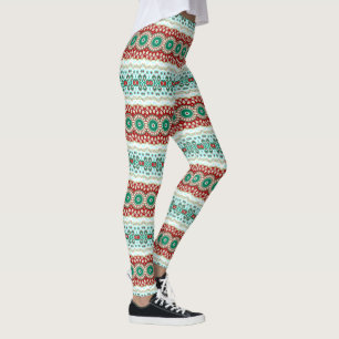 Weihnachtsmandala in Rot, Grün und gefrostetem Bla Leggings