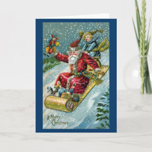 Weihnachtsmann 1907 auf Toboggan Feiertagskarte