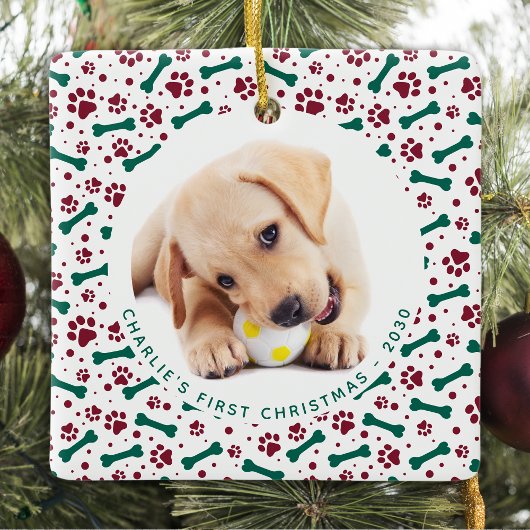 Weihnachtsmann 2 Hund Foto Paw Prints Personalisie Keramikornament