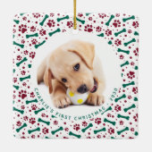Weihnachtsmann 2 Hund Foto Paw Prints Personalisie Keramikornament (Rückseite)
