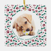 Weihnachtsmann 2 Hund Foto Paw Prints Personalisie Keramikornament (Vorderseite)