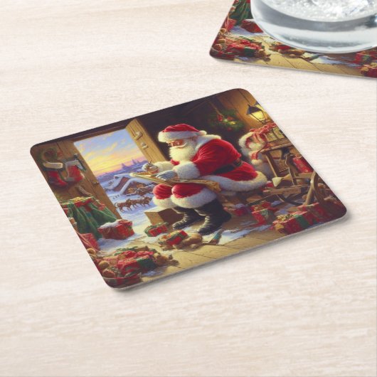 Weihnachtsmann 2 rechteckiger pappuntersetzer (angewinkelt)