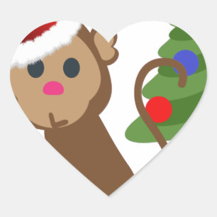 Weihnachtsmann-Affe Emoji Herz-Aufkleber