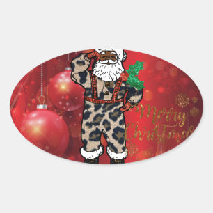 weihnachtsmann afrikanischer leoparden weihnachtsm ovaler aufkleber