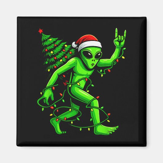 Weihnachtsmann Alien Weihnachtsbaum Lichter Lustig Magnet (Vorne)