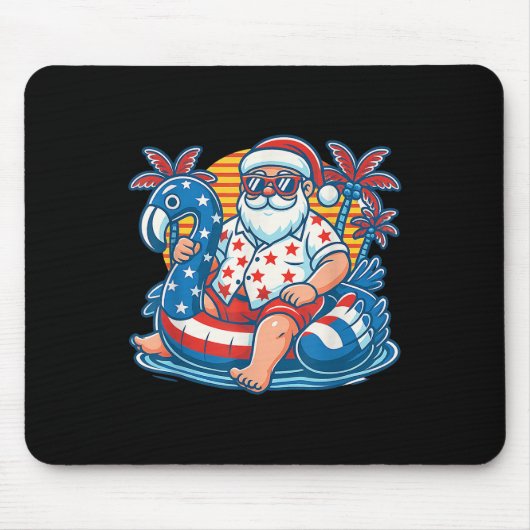 Weihnachtsmann am 4. Juli Santa Flamingo Pool Schw Mousepad (Vorne)