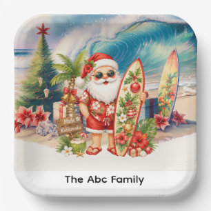 WEIHNACHTSMANN am Hawaii-Strand für Weihnachten Pappteller