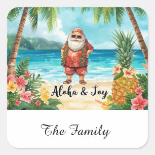 WEIHNACHTSMANN am Hawaii-Strand für Weihnachten Quadratischer Aufkleber