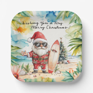 WEIHNACHTSMANN am Hawaii-Strand zu Weihnachten Pappteller