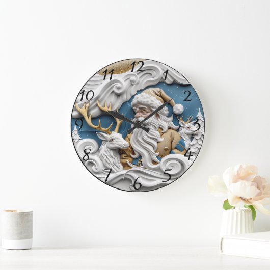 Weihnachtsmann am Heiligen Abend Große Wanduhr (Zuhause)